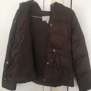 BROWN WINTER PUFFY COAT FURRY INSIDE